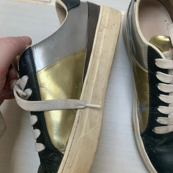 Tod's Silver  Gold Black Metallic Patent Leather Sneaker 39.5 - Picture 4 of 11